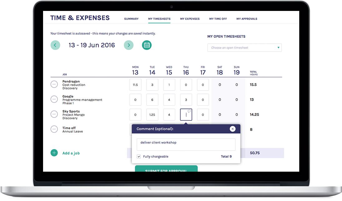 Metis App - Timesheets & Expenses