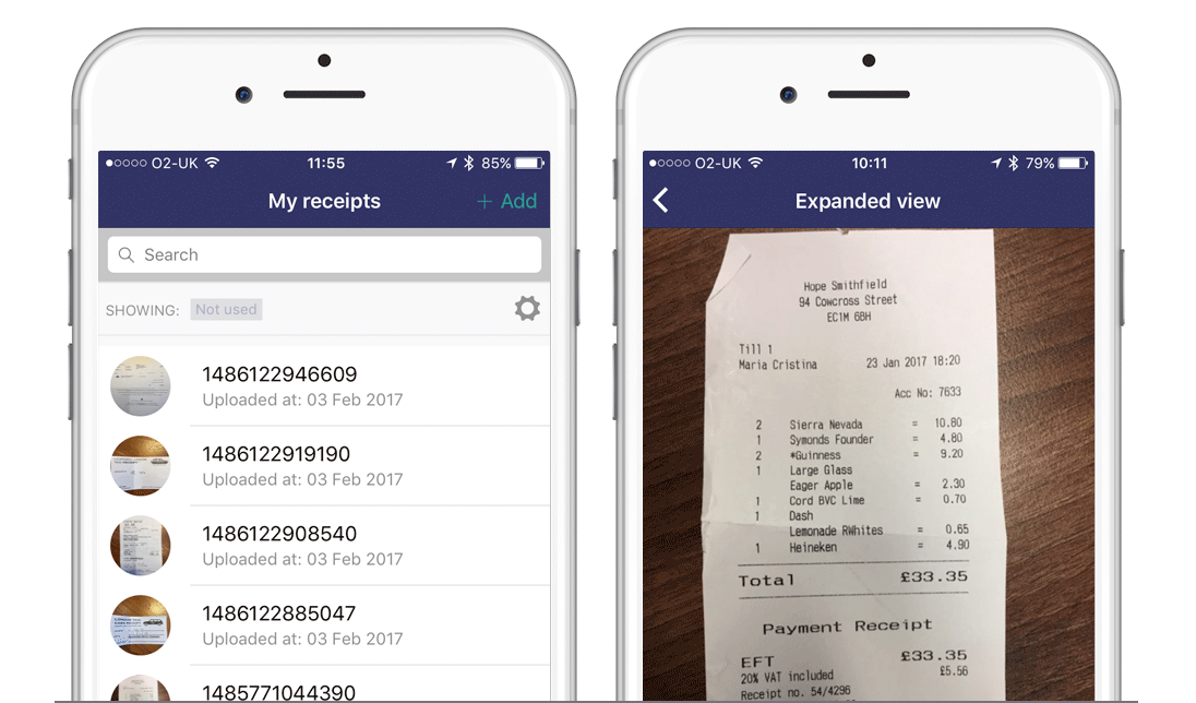 Mobile receipts and expenses